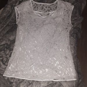 Lined white lace nearly sleeveless blouse-small